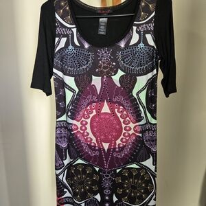 Custo Barcelona Black and Purple Graphic Print Women's Dress